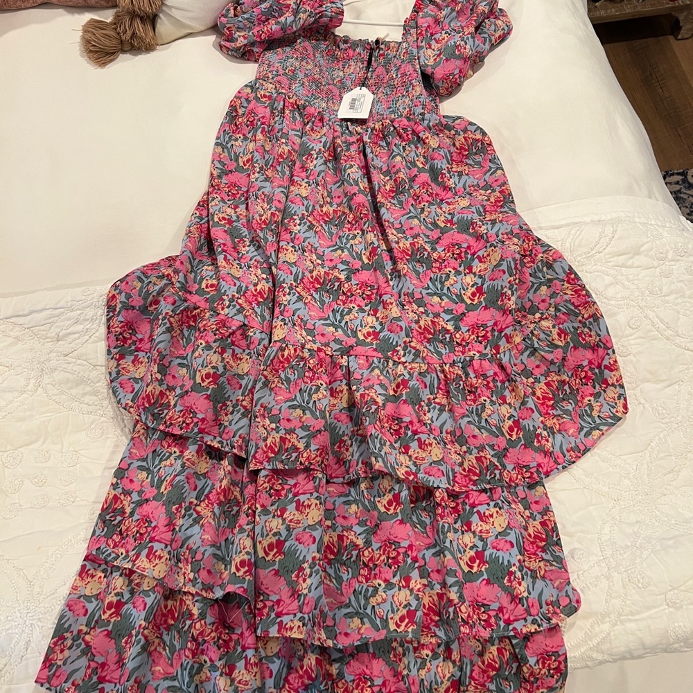 English Factory Pink and Blue Puff Sleeve Maxi Dress - Picture 8 of 12